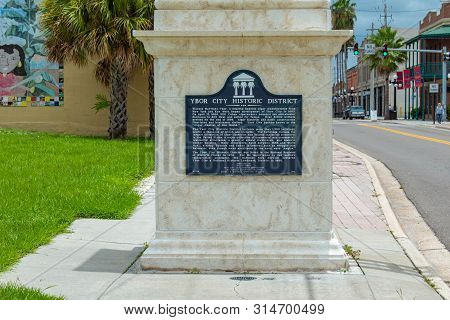 Tampa Bay, Florida. July 12, 2019 Ybor City Historic District Sign On 7th Aveneu.