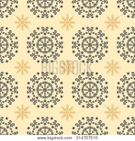 Vintage Black, Yellow Geometrical Floral Seamless Pattern - Fabric, Wallpaper, Stationery, Packaging
