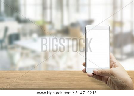 Online Order Food Shopping Concept On Touch Screen On Hand. Food Delivery Service Express That Is Co