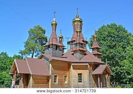 Slavsk, Russia - June 22, 2019: The Wooden Temple In Honor Of St. Righteous John Of Kronstadt. Kalin