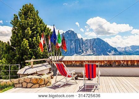 Beautiful View To Place Of Rest With Sunbeds Near Funicular Col Raiser, Captured With One Of The Dol