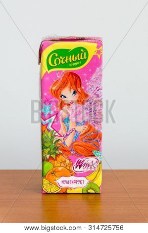 Pruszcz Gdanski, Poland - May 23, 2019: Fruit Juice With Drawing From Winx.