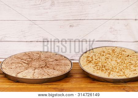 Halvah Sweet Traditional Food Dessert Made Of Nuts. Delicious Food, Tasty Healthy Snacks Concept.