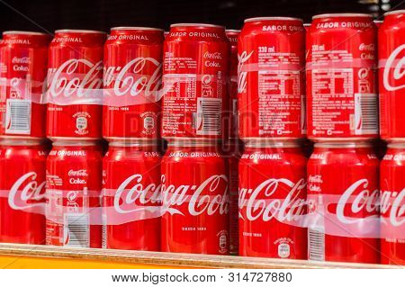Escaldes-engordany, Andorra - June 3, 2019: Cans Of Coca-cola.