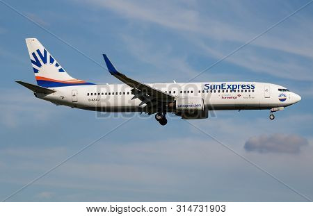 Hamburg / Germany - July 6, 2017: Sunexpress Boeing 737-800 D-asxj Passenger Plane Landing At Hambur