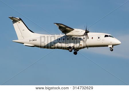 Hamburg / Germany - July 6, 2017: Mhs Aviation Dornier 328 D-cmha Passenger Plane Landing At Hamburg