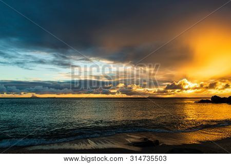 Travel Photo Of St. Barth’s Island (st. Bart’s Island), Caribbean. View Of A Peaceful Sunset And Wav