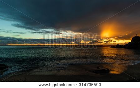 Travel Photo Of St. Barth’s Island (st. Bart’s Island), Caribbean. View Of A Peaceful Sunset And Wav