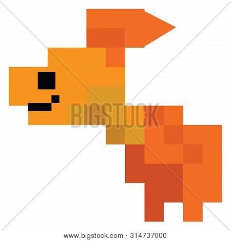 Cute 8 Bit Pet Goldfish Vector Illustration. Fish Sealife Clipart. Pixel Ocean Animal.