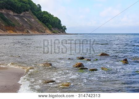 View Of The Sandy Cliffs And A Beautiful Cove On The Baltic Sea.