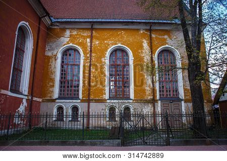 View Of The Old Big Windows Of The Lutheran Temple Of Elizabeth (1744-1747) On The Side Wall Of The 