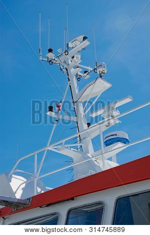 Guilvinec, France - July 08, 2019: Close Up Of Maritime Radar On A Boat In The Harbor Of Guilvinec, 