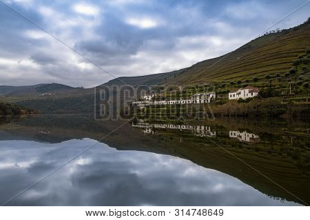 Scenic View Of The Pinhao Village With Terraced Vineyards And The Douro River And The Douro Valley, 