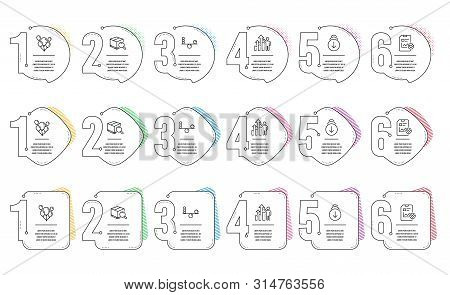 Search Package, Report Checklist And Balloons Line Icons Set. Infographic Timeline. Scroll Down, Bal