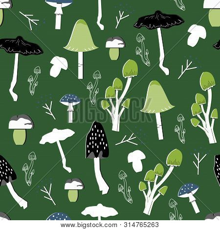 Mushroom Pattern Seamless Design. Decoration Textile And Paper Series