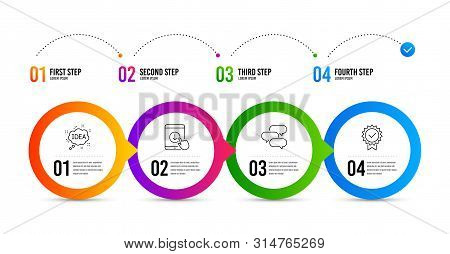 Scroll Down, Idea And Talk Bubble Line Icons Set. Timeline Infographic. Certificate Sign. Swipe Arro