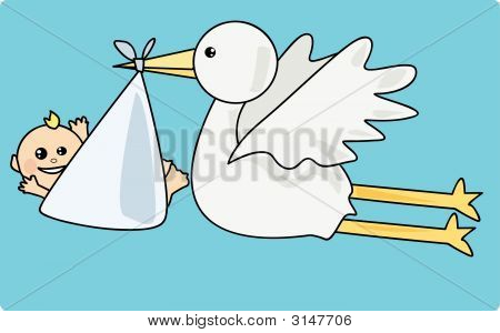 Stork And Baby Vector Illustration