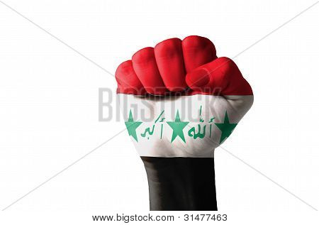 Fist Painted In Colors Of Iraq Flag