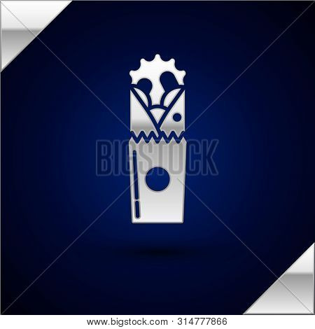 Silver Doner Kebab Icon Isolated On Dark Blue Background. Shawarma Sign. Street Fast Food Menu. Vect