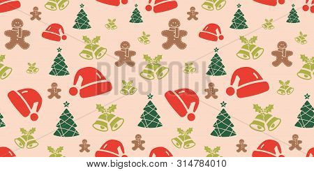 Vector Peach Christmas Elements Seamless Pattern Background