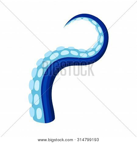Octopus Blue Tentacles Are Bent Into A Semiring At The End. Side View. Vector Illustration On White 