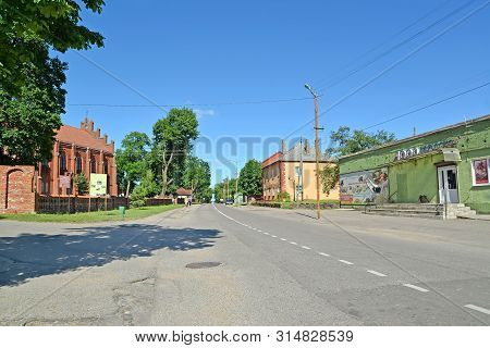 Slavsk, Russia - June 22, 2019: A View Of Sovetskaya Street In Summer Day. Kaliningrad Region
