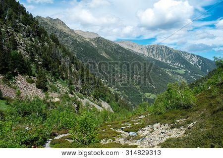 Beautiful Landscape Mountains In Summer At Parc Natural Del Comapedrosa, Andorra