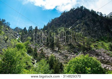 Beautiful Landscape Mountains In Summer At Parc Natural Del Comapedrosa, Andorra