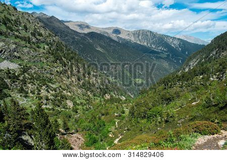 Beautiful Landscape Mountains In Summer At Parc Natural Del Comapedrosa, Andorra