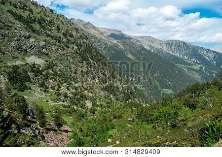 Beautiful Landscape Mountains In Summer At Parc Natural Del Comapedrosa, Andorra