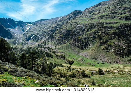 Beautiful Landscape Mountains In Summer At Parc Natural Del Comapedrosa, Andorra
