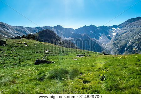 Beautiful Landscape Mountains In Summer At Parc Natural Del Comapedrosa, Andorra