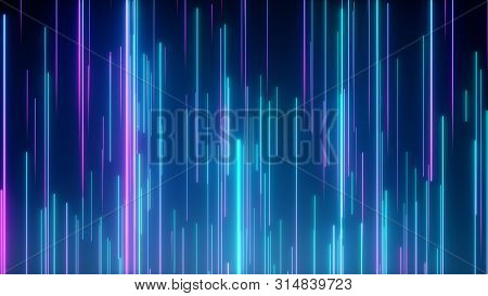 Abstract Directional Neon Lines Geometric Background. Data Flow. Optical Fiber. Explosion Star. Moti