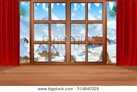 Glass Door Of The House In Snowday