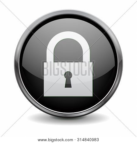 Black Round 3d Button. Closed Sign. Vector Illustration On White Background