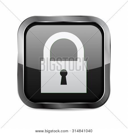 Black Square 3d Button. Closed Sign. Vector Illustration On White Background