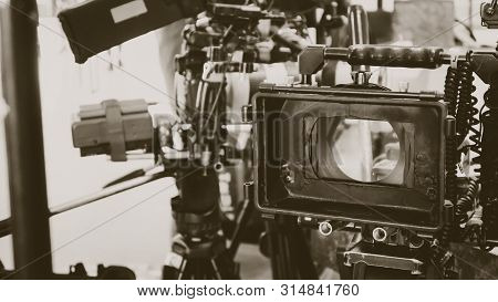 Film Industry. Filming With Professional Camera Background