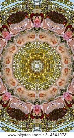Vertical Frame Pink Roses And Green Leaves Made Into An Abstract Shape At Sunset For A California We