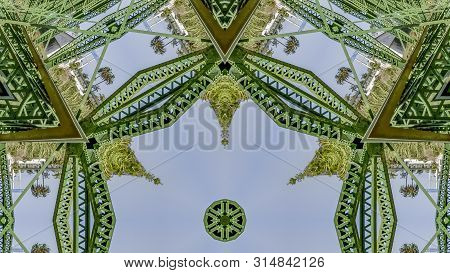Panorama Frame Symmetrical Repeating Photo Created From Doubling A Photo Of A Green Bridge In Califo