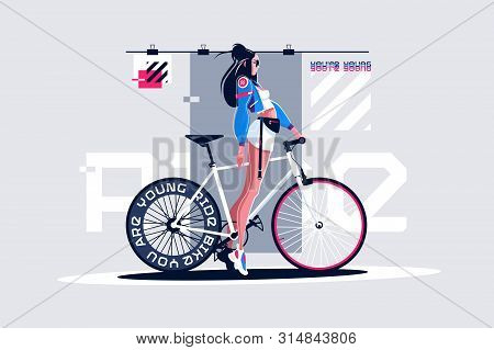 Pretty Girl On Roadbike Illustration. Gorgeous Woman