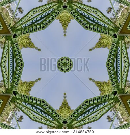 Square Frame Symmetrical Repeating Photo Created From Doubling A Photo Of A Green Bridge In Californ