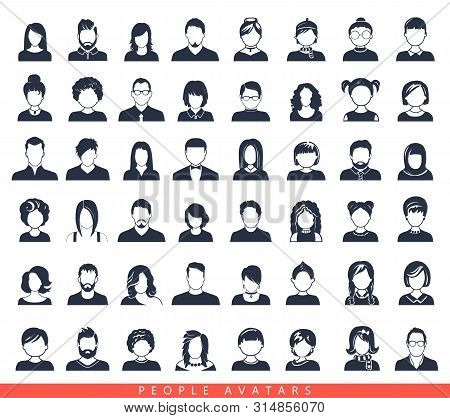 Set Of Avatar Or User Icons. Vector Illustration. Silhouettes Man And Woman. Adult, Youth And Child 