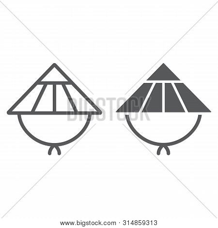 Kasa Line And Glyph Icon, Asian And Cap, Japanese Hat Sign, Vector Graphics, A Linear Pattern On A W