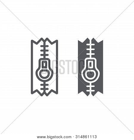 Sewing Zip Line And Glyph Icon, Tailor And Sew, Zipper Sign, Vector Graphics, A Linear Pattern On A 