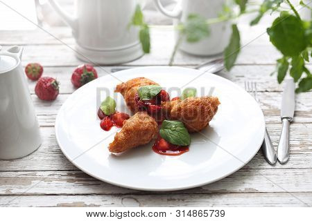 Wheat Pancakes With Strawberry Mousse And Caramelised With Strawberry.