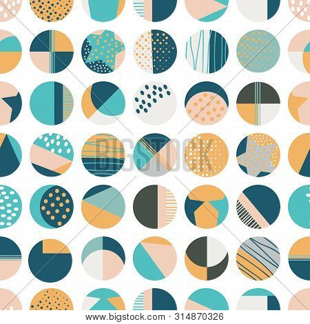 Contemporary Abstract Teal, Mustard, Green, Blue Repeat Vector Design.  Suitable For Textiles, Fabri