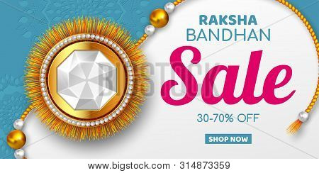 Raksha Bandhan Sale Promotion Banner Decorated Rakhi. Rakhi Festival Discound Offer. Vector Illustra