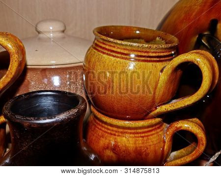 Ceramic Mugs For Milk, Beer, Water. Latgalian Ceramics. Kruze-a Jug Or Mug, Most Often Used For Beer