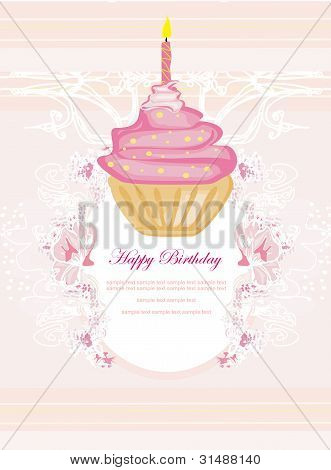 illustration de la carte de cupcakes rétro mignon - Happy Birthday Card