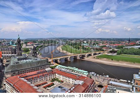 Dresden City Aerial View In Germany (state Of Sachsen). Elbe River.